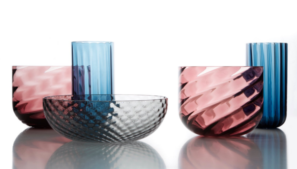 Set Murano Glass Blow Bowl: coppa da portata grigio fumé, coppa profonda rosa cipria e vaso azzurro cielo — design di Matteo Zorzenoni — изображение 4