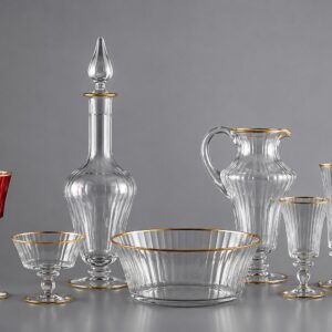 Servizio Royal di Calici in Vetro di Murano per Vino, Champagne e Acqua con Caraffa e Doppio Filo d’Oro 24 kt | NasonMoretti