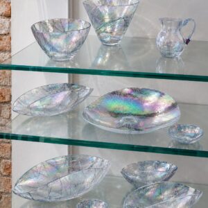 Collezione Artico – Set di 9 Pezzi: 1 Vaso, 4 Coppe e 4 Piatti in Vetro Artistico di Murano