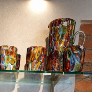 Brocca con 4 Bicchieri in Vetro di Murano Millefiori, Servizio Mosaico Veneziano | Tommaso (Thomas) Apa