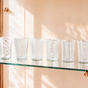 CANOVA NasonMoretti & Stefano Marcato – Set 6 Bicchieri da acqua e vino in vetro di Murano con filigrana bianca – H 11 cm, Ø 9 cm