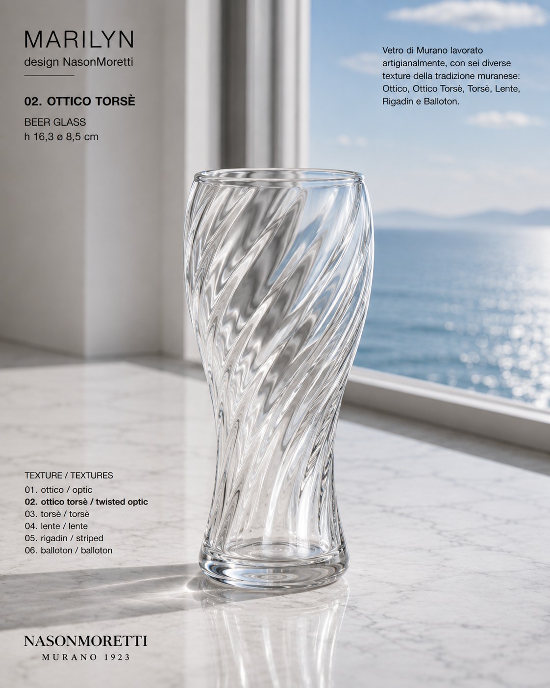 MARILYN NasonMoretti – Set 6 Bicchieri da Birra in Vetro di Murano con Texture Assortite - immagine 5