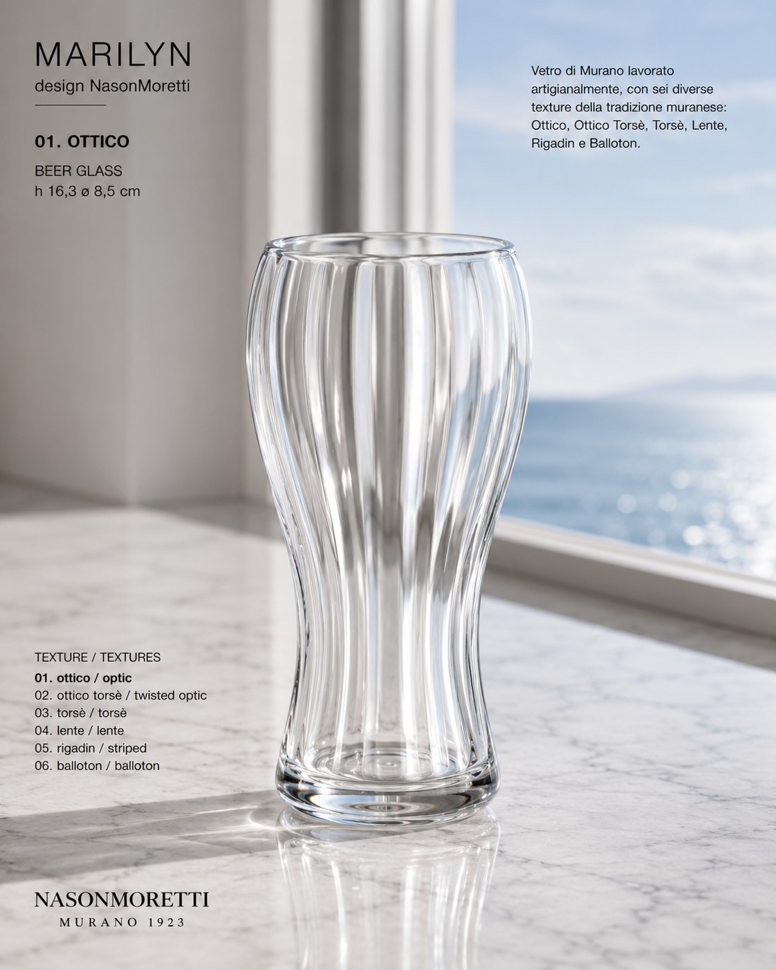 MARILYN NasonMoretti – Set 6 Bicchieri da Birra in Vetro di Murano con Texture Assortite - immagine 6