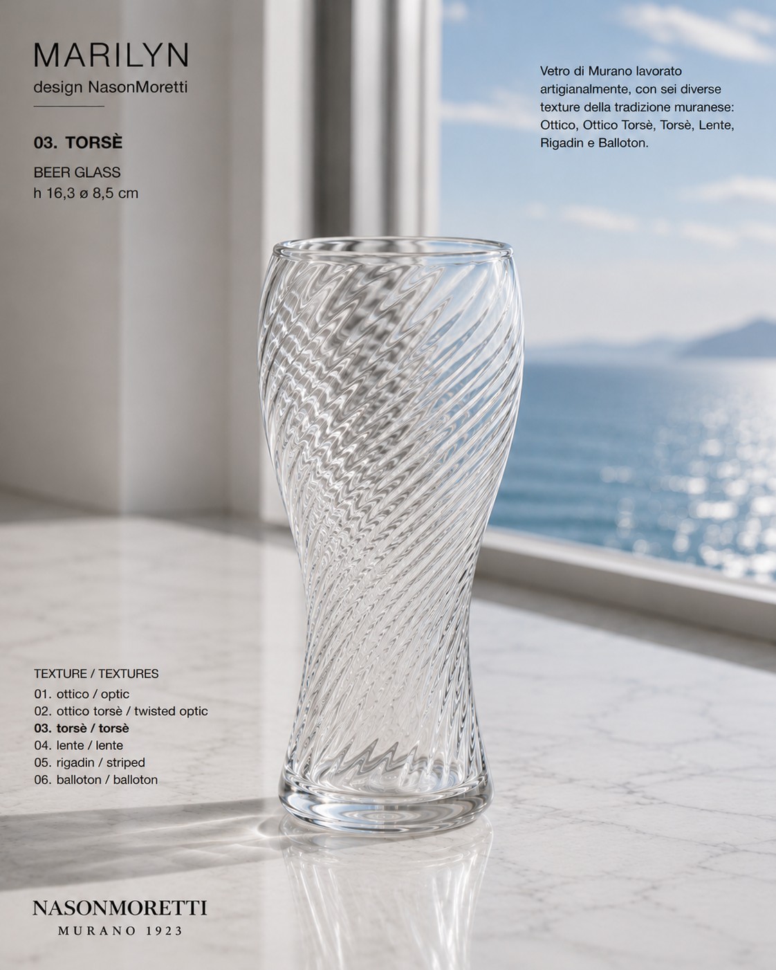 MARILYN NasonMoretti – Set 6 Bicchieri da Birra in Vetro di Murano con Texture Assortite - immagine 7